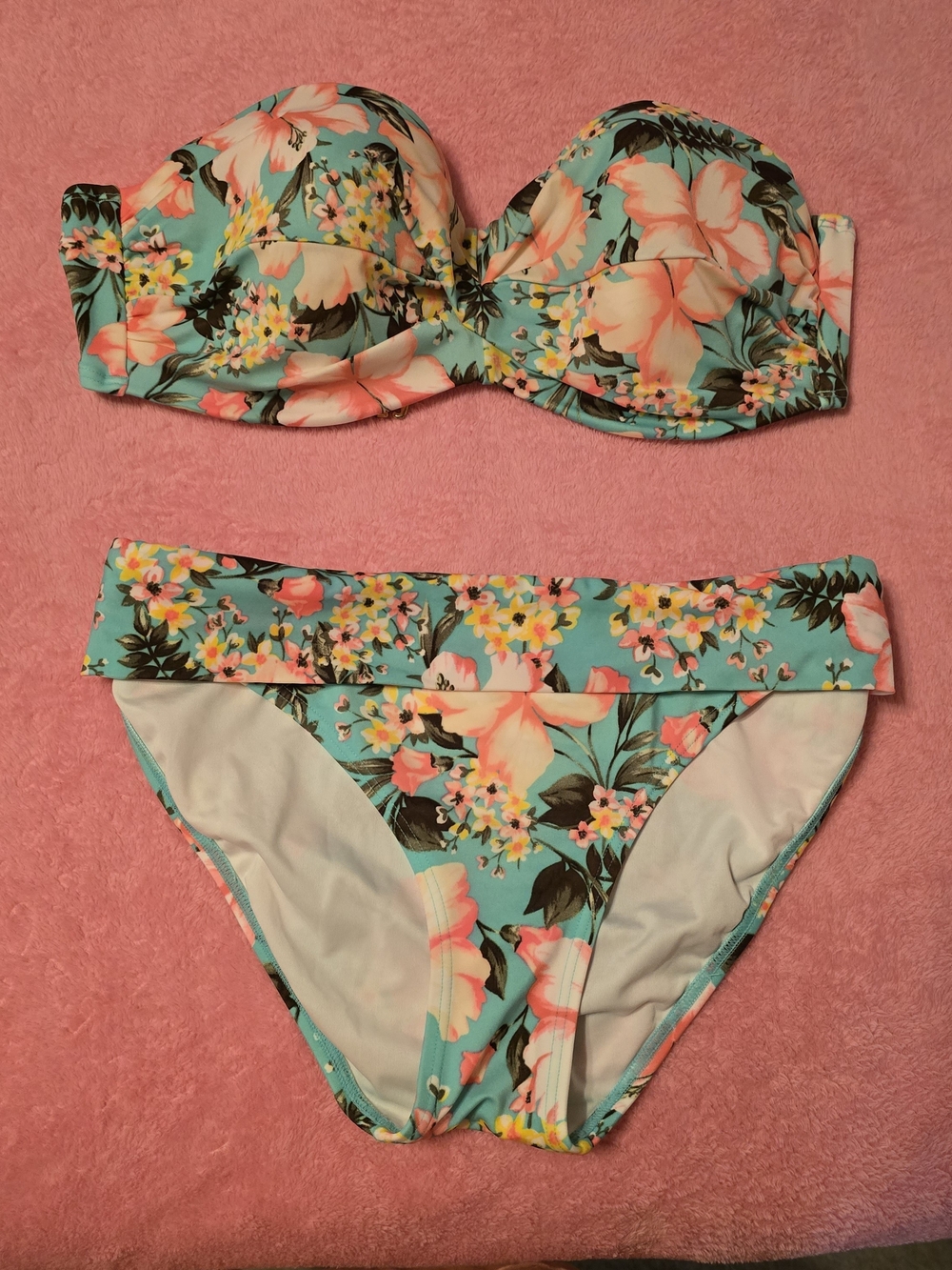 Aqua Floral Strapless Bikini Set